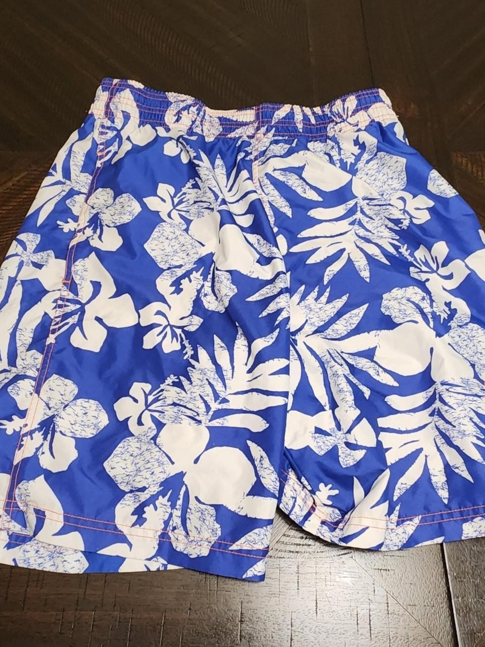 Blue and White Floral Swim Trunks